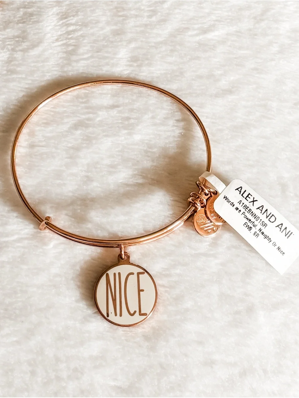 NWT! Alex and Ani Reversible Naughty Or Nice Charm Bangle Bracelet - Rose Gold